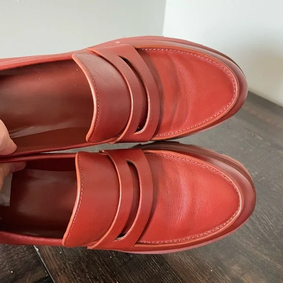 Marc Fisher 9.5 Latika lug sole penny loafer chunky platform burnt red/orange - Picture 10 of 16